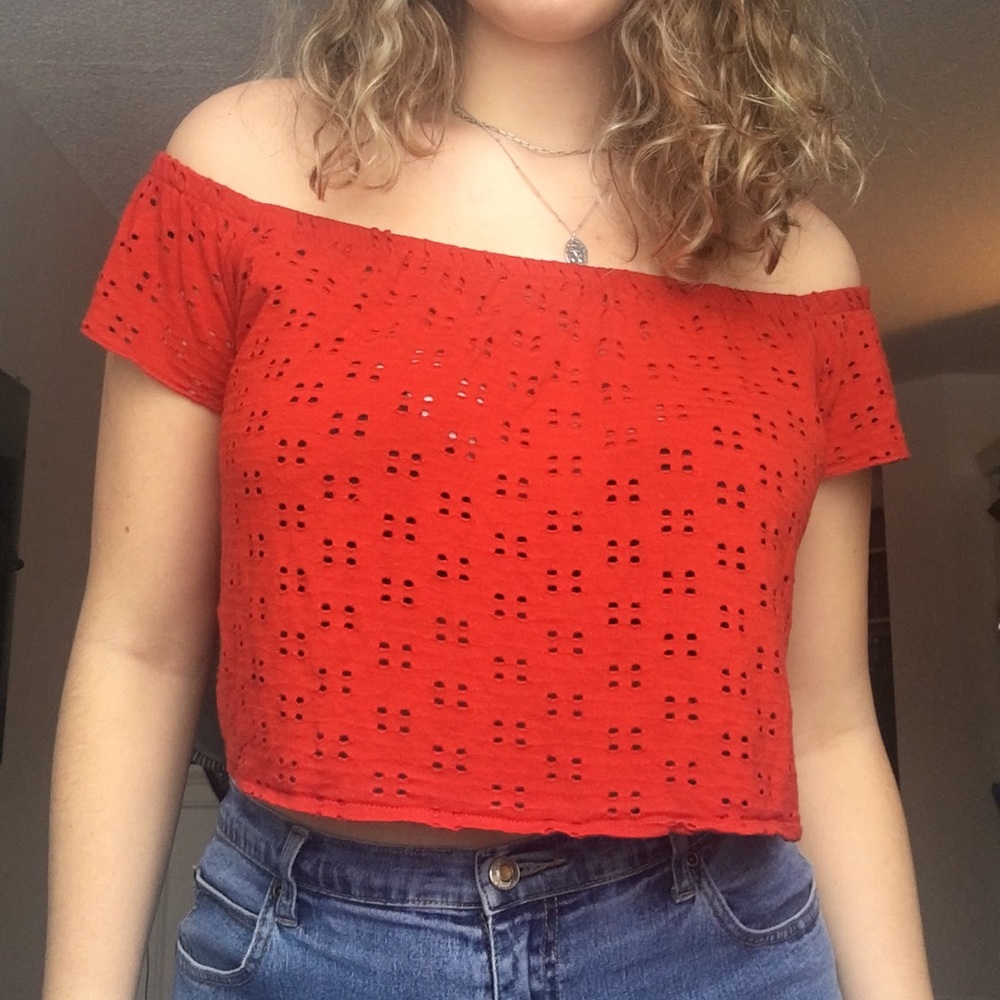 Red Orange off the shoulder Zara Shirt